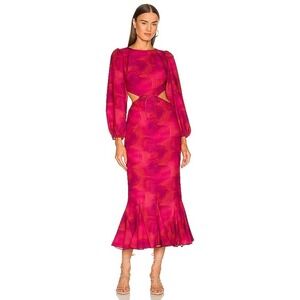 Rhode Chiara Maxi Dress Lover's Lane Red Waist Cut Out Long Sleeve Size 2